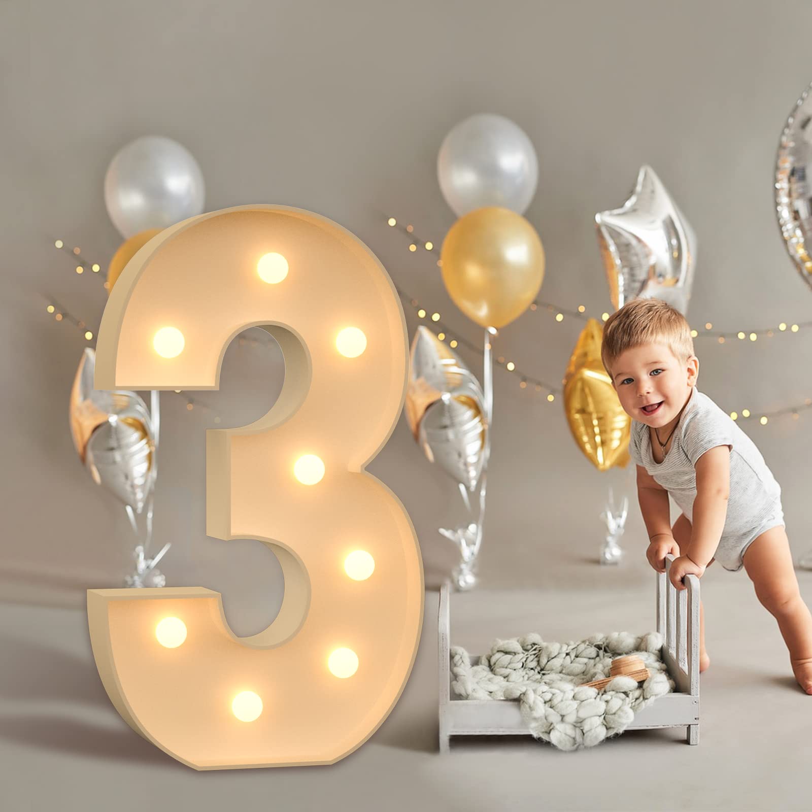 imprsvMarquee Numbers,3FT Light Up Number for 3rd Birthday Party Decorations, Mosaic Number for Balloons, Large Cardboard Signs, Three Balloon Frame, Birthday Party BlocksCarbonfree Certified