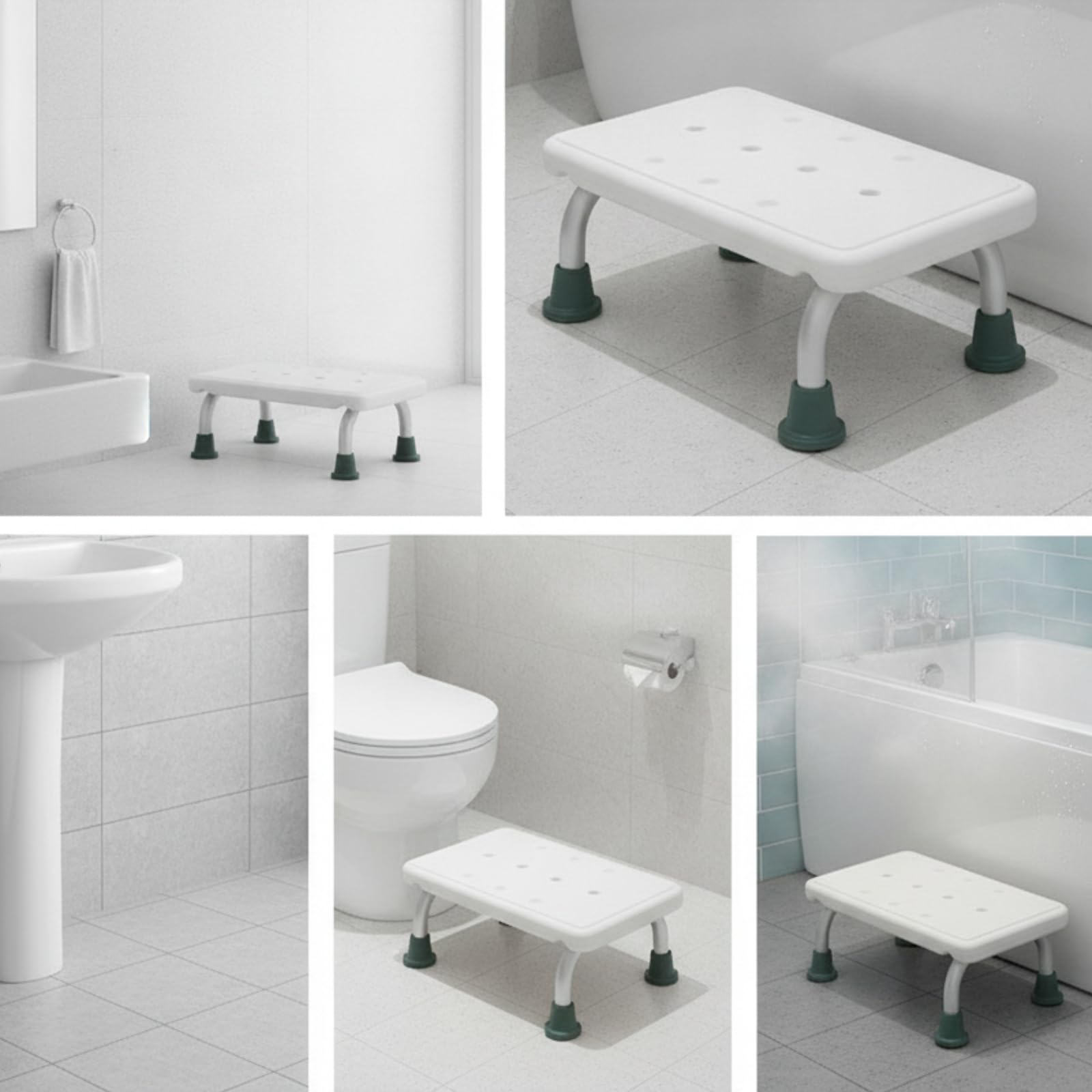 Taburete de Baño Elevado Antideslizante Escalón de Ducha Banco de Apoyo Estable con Patas con Pie Antideslizante y Superficie con Puntos de Agarre Adecuado para Ducha Lavabo Familias