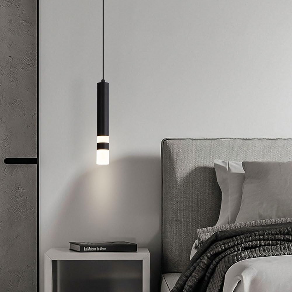 Proste czarne nowoczesne lampy wiszące, zintegrowana akrylowa lampa wisząca LED 3000K z ciepłą, jasną bańką, podświetlane lampy wiszące sufitowe nad zlewem na wyspie kuchennej (3 szt.)