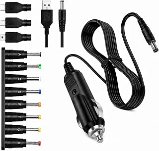 12V Car Charger with 5V DC Cable, 11 Connectors for GPS, DVD, Speaker | 3A Output, 1.5m Car Cable + 1m USB Cable, Connectors: Mini-USB, Micro-USB, Type-C, 5.5x2.1mm, 4.0x1.7mm & 6 More