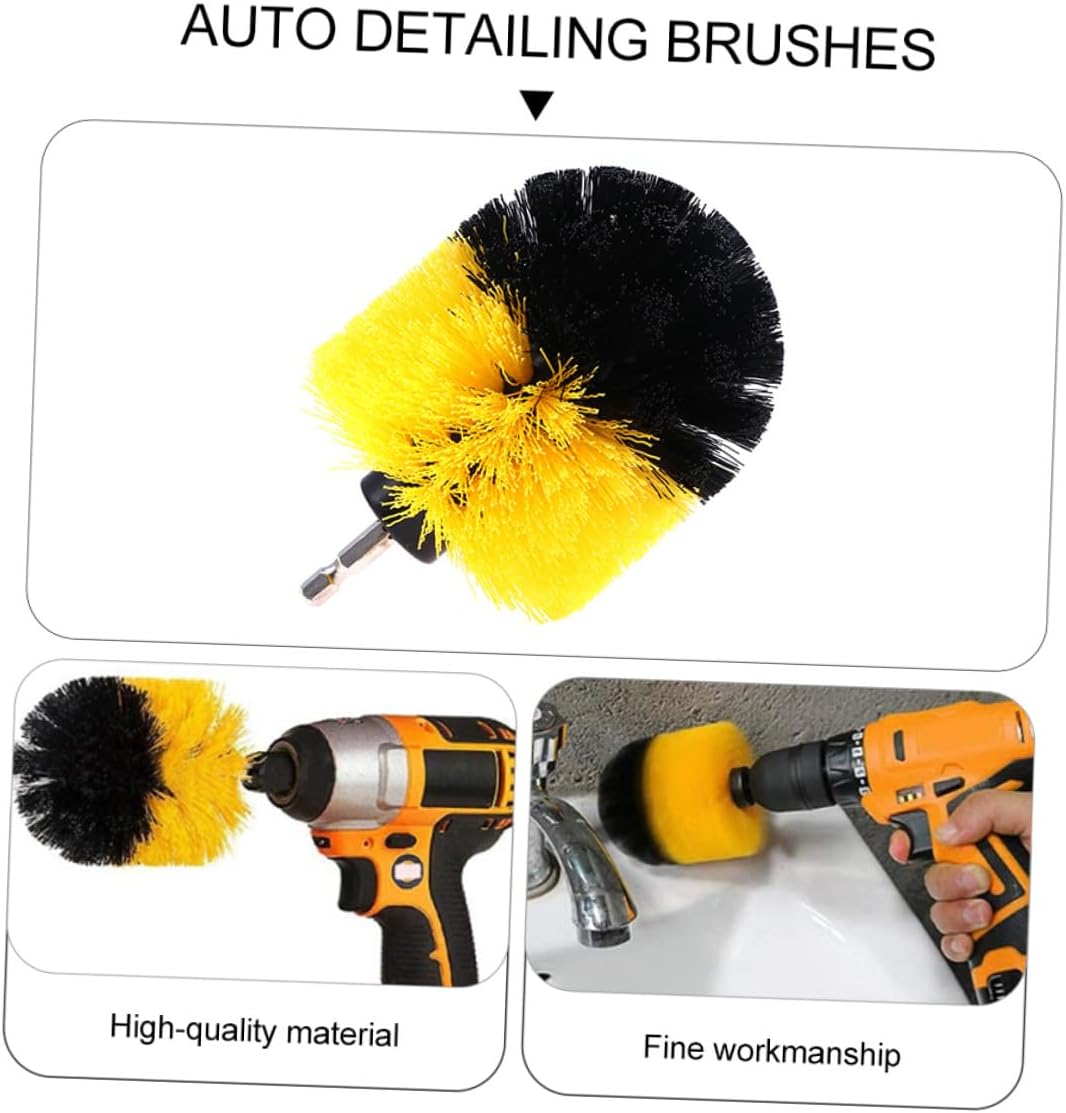 9pcs Drill Brush Set Car Cleaning Tools Power Scrubber Brushes for Auto Detailing and Surface Cleaning with Yellow Bristle Heads