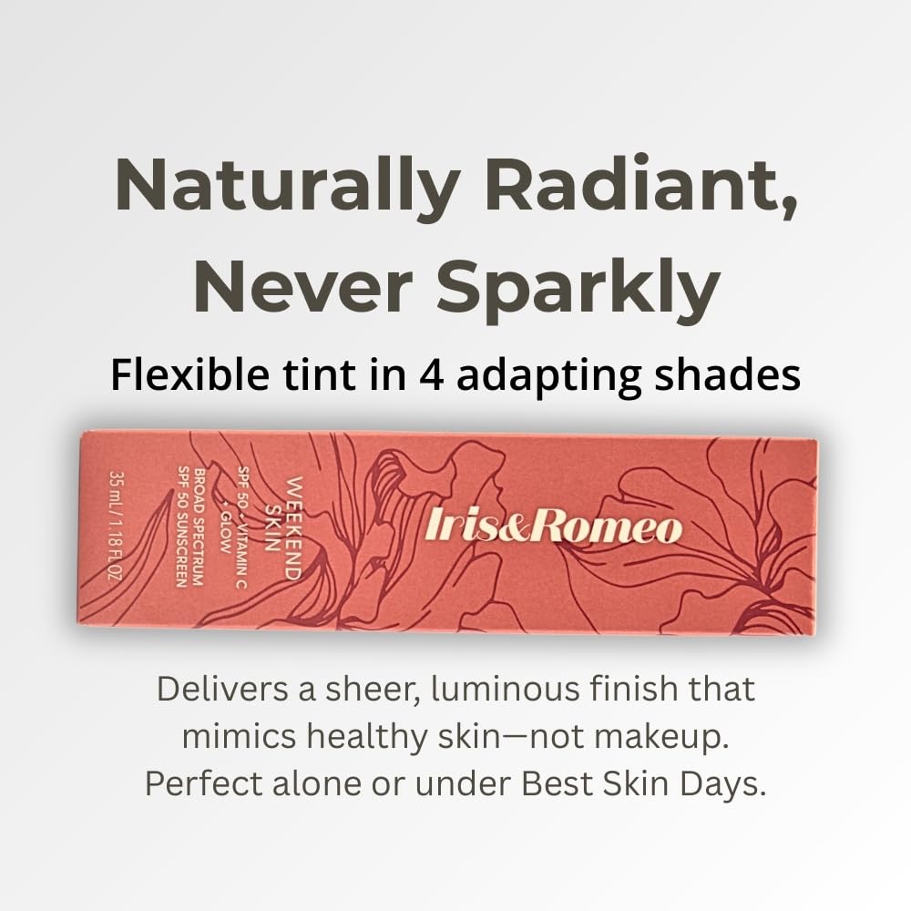 IRIS&ROMEO Weekend Skin SPF 50 – Warm Glow, Mineral Sunscreen with Vitamin C & Niacinamide for Dewy Golden Finish, 1.18 fl oz - Image 5