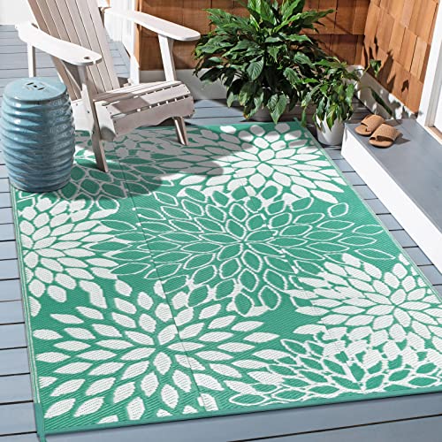 Anidaroel Outdoor Rugs 4x6ft for Patios Clearance Waterproof, Reversible Tropical Plastic Straw Camping Mat Outside Rug, Large Outdoor Area Rug for RV, Porch, Deck, Balcony, Picnic(4'x6')