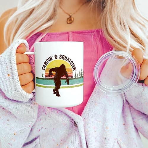 Miniatura 3 de Sasquatch Bigfoot Insulated Travel Mug with Lid, Campin and Squatchin Coffee Cup, Paranormal Nature Camp Lover Gift (12oz)