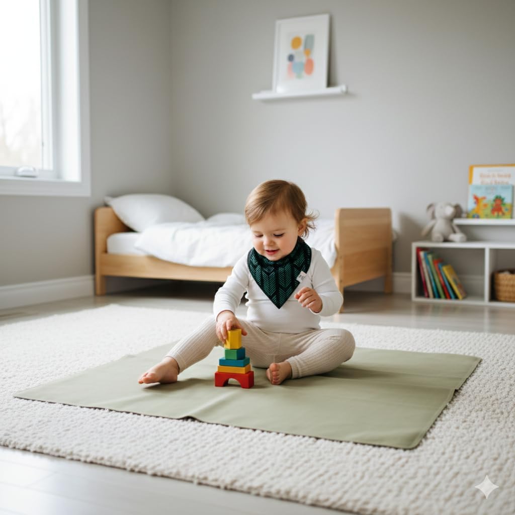 Uniklook Double-Sided Vegan Leather Wipeable Baby Splat Mat Reversible, Perfect for Mealtime & Playtime, Easy to Clean High Chair Mat for Floor (39"x39") Hunter, Tan