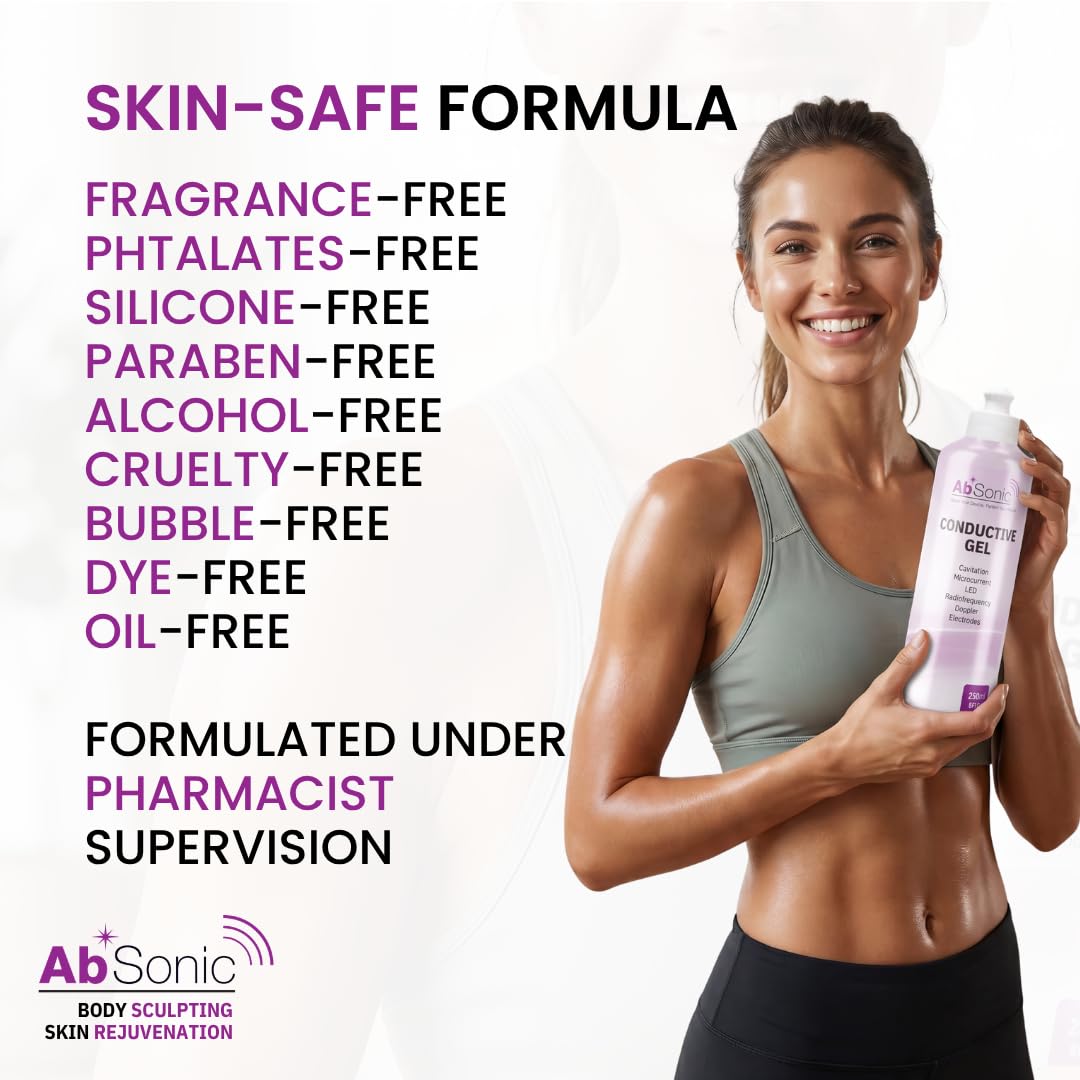 Absonic Conductive Gel for Ultrasound, Cavitation, Microcurrent, RF, TENS & EMS Devices – 2-Pack (17 oz Total) – Water-Based, Paraben-Free – Designed in France — Amazon image 6