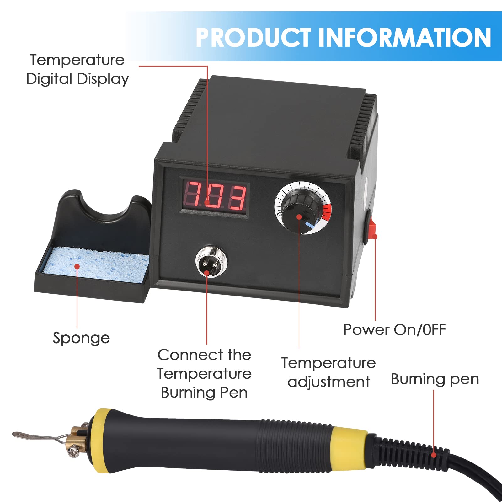 Macchina Per Pirografia 60W - Con Display LCD, 33 Punte, Per Legno, Pelle E Zucca, 2 Penne - Foto 7