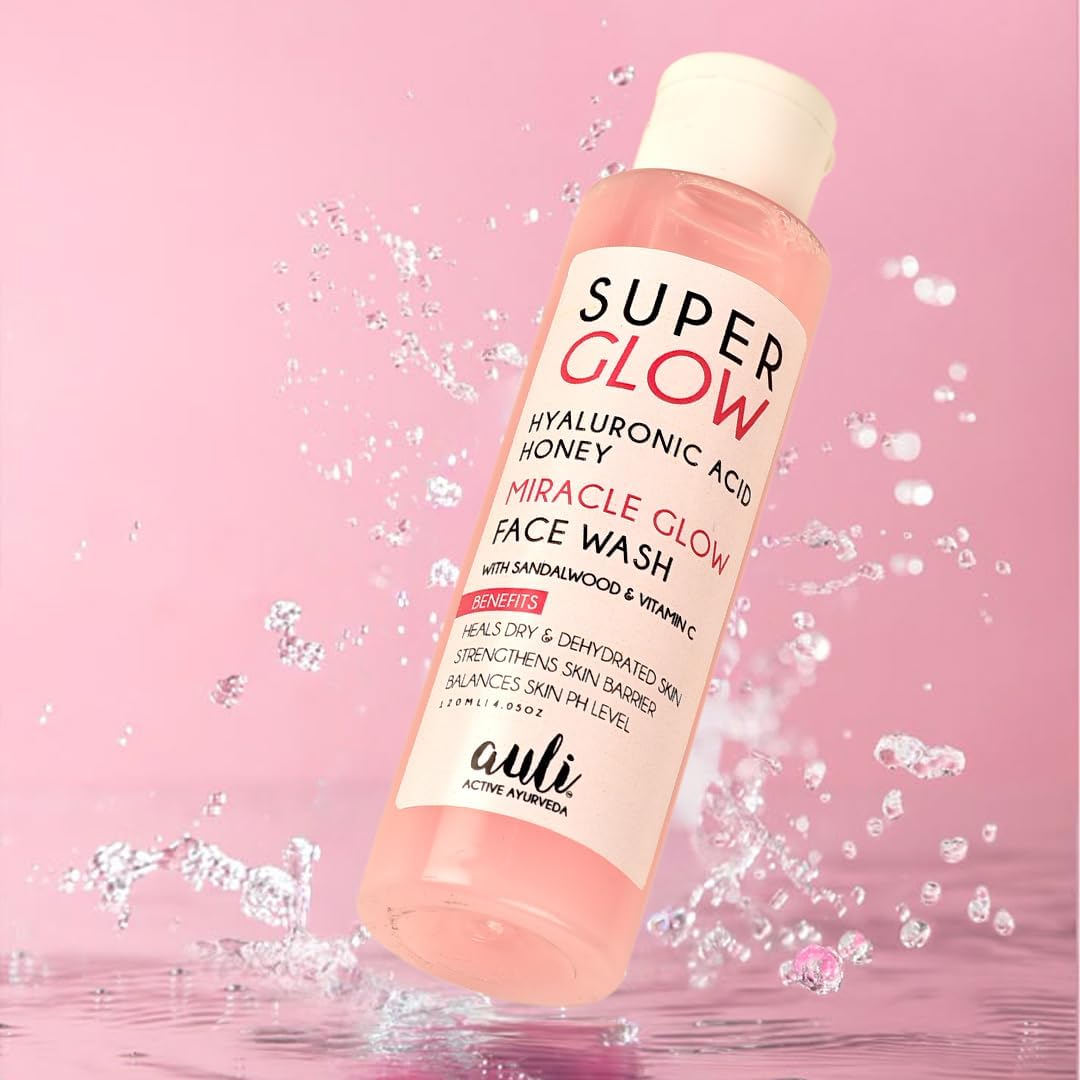 AULI LIFESTYLE Super Glow Face Wash with Hyaluronic Acid, Sandalwood, Aloe Vera & Honey | Hydration Boosting & Brightening Cleanser | All Skin Types | 120 ml