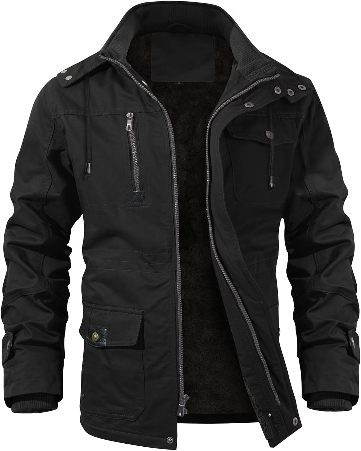 INVACHI Men's Winter Jacket Warm Cotton Military Jackets Fleece Lined Thick Work Cargo Coats with Hooded