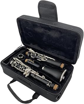 Advanced Professional A Key Clarinet - Ebonite Body Nickel-Plated Keys Premium Sound with 2 Barrels Case Screwdriver Cork Grease Reeds & Cleaning Cloth (A key)
