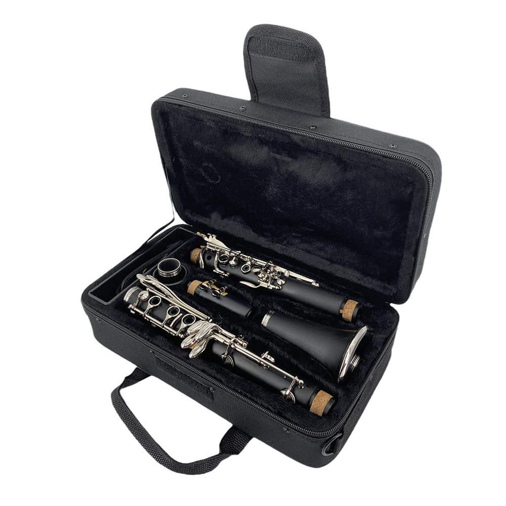 Advanced Professional A Key Klarinette – Ebonit-Körper, vernickelte Tasten, Premium-Sound mit 2 Fässern, Etui, Schraubendreher, Korkfett, Blätter und Reinigungstuch (A-Schlüssel)