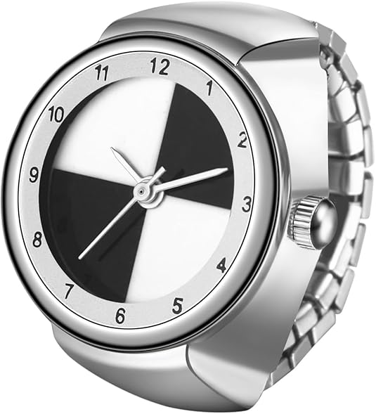 JewelryWe Men Women Finger Watches - Stretchy Band Elastic Round Analog Quartz Ring Watches