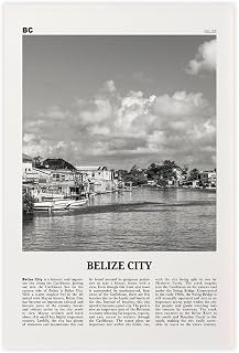 Belize City Black And White Landscape City Travel Print Canvas Art Wall Decor Posters Home Bar Restaurant Garage Cafe Logo Gift 16x24inch(40x60cm)