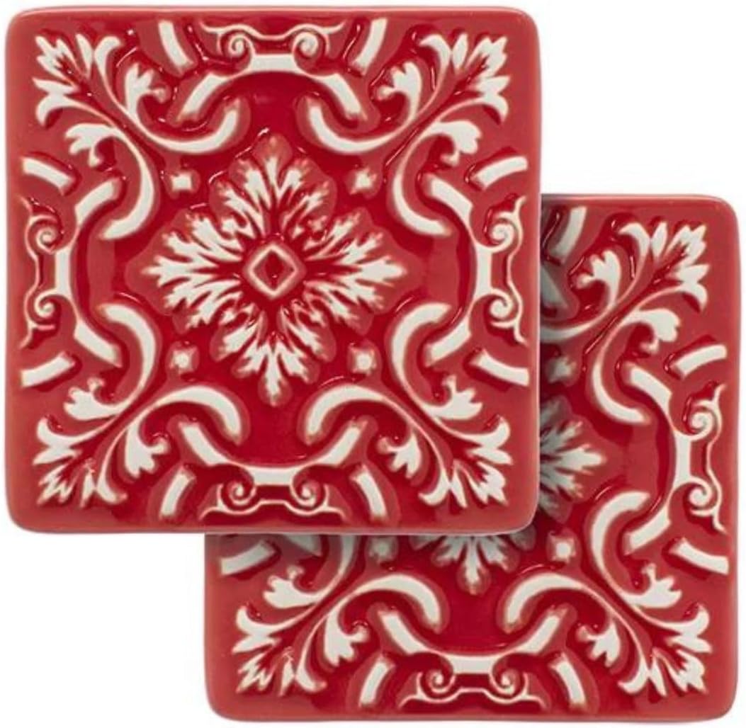 Hand-Painted Portuguese Pottery Ceramic Square Coasters – Set of 2 (Emerald Green)