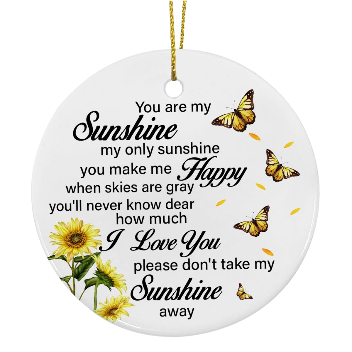 Inspirational Gift Ornament, Motivational Gifts for Friends Mom Daughter Sister Bestie, You are My Sunshine Ceramic Ornament Hanging Christmas Tree Decoration