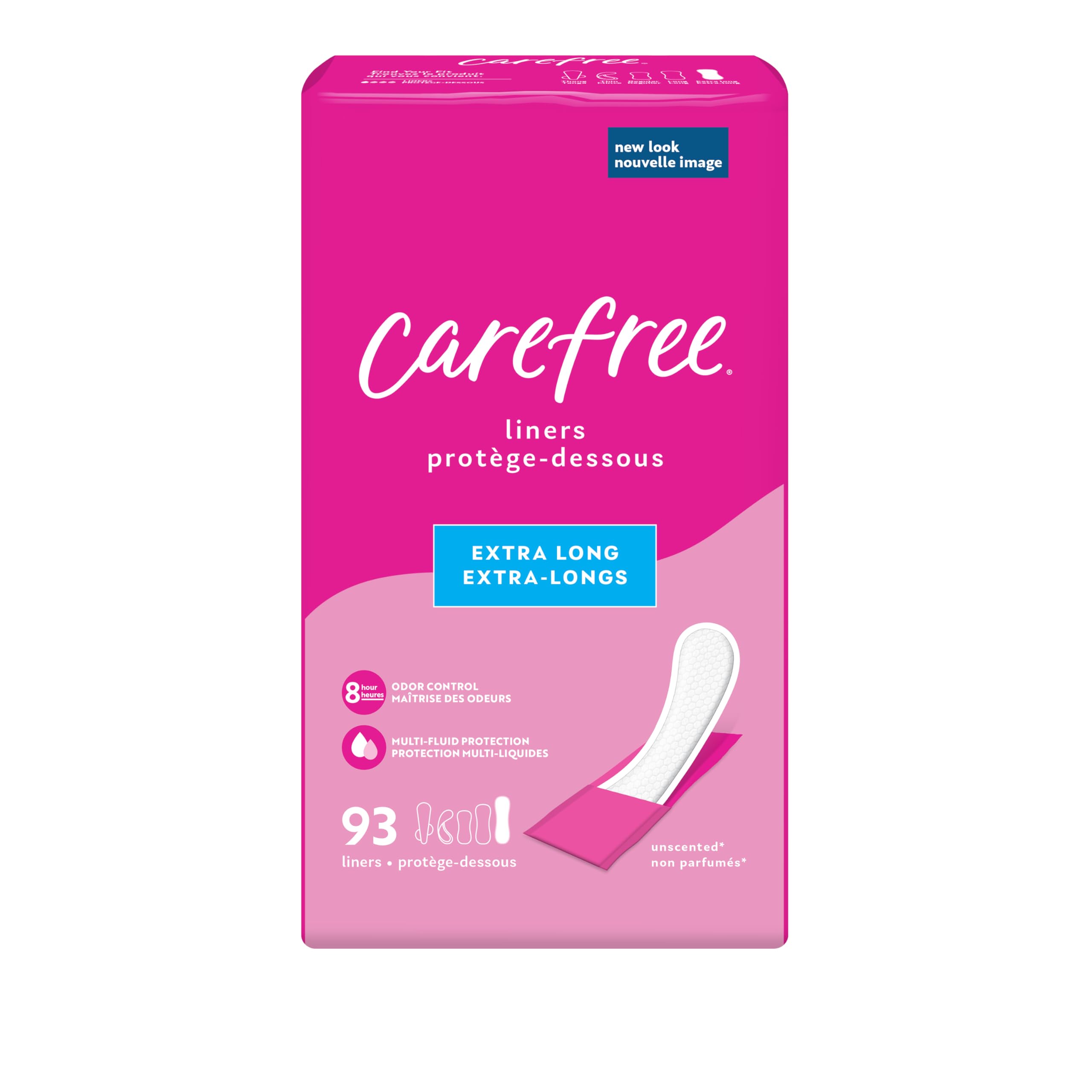 Regular Panty Liners, Extra Long, Unscented, 93ct, 8 Hour Odor Control