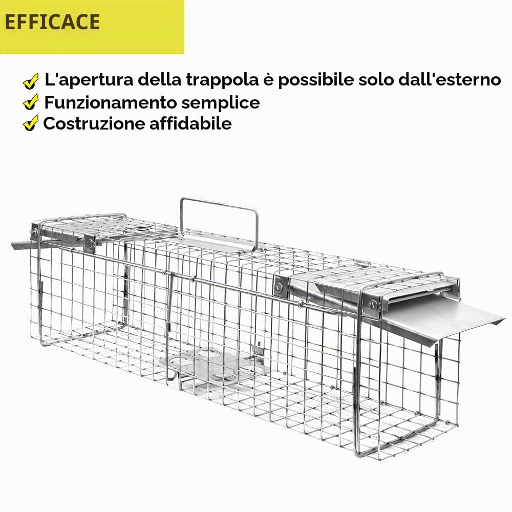 Petigi Gabbia Trappola per Animali Talpa Ratto Mouse Topo Nutria 65 x 17 x 20 cm