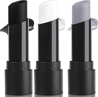 MEICOLY 3PCS Black White Light Grey Face Body Paint Stick,Halloween Zombie Skeleton Makeup Face Paint,Clown White Makeup SFX Cosplay for Adults and Kids,Eye Black Stick for Baseball & Softball