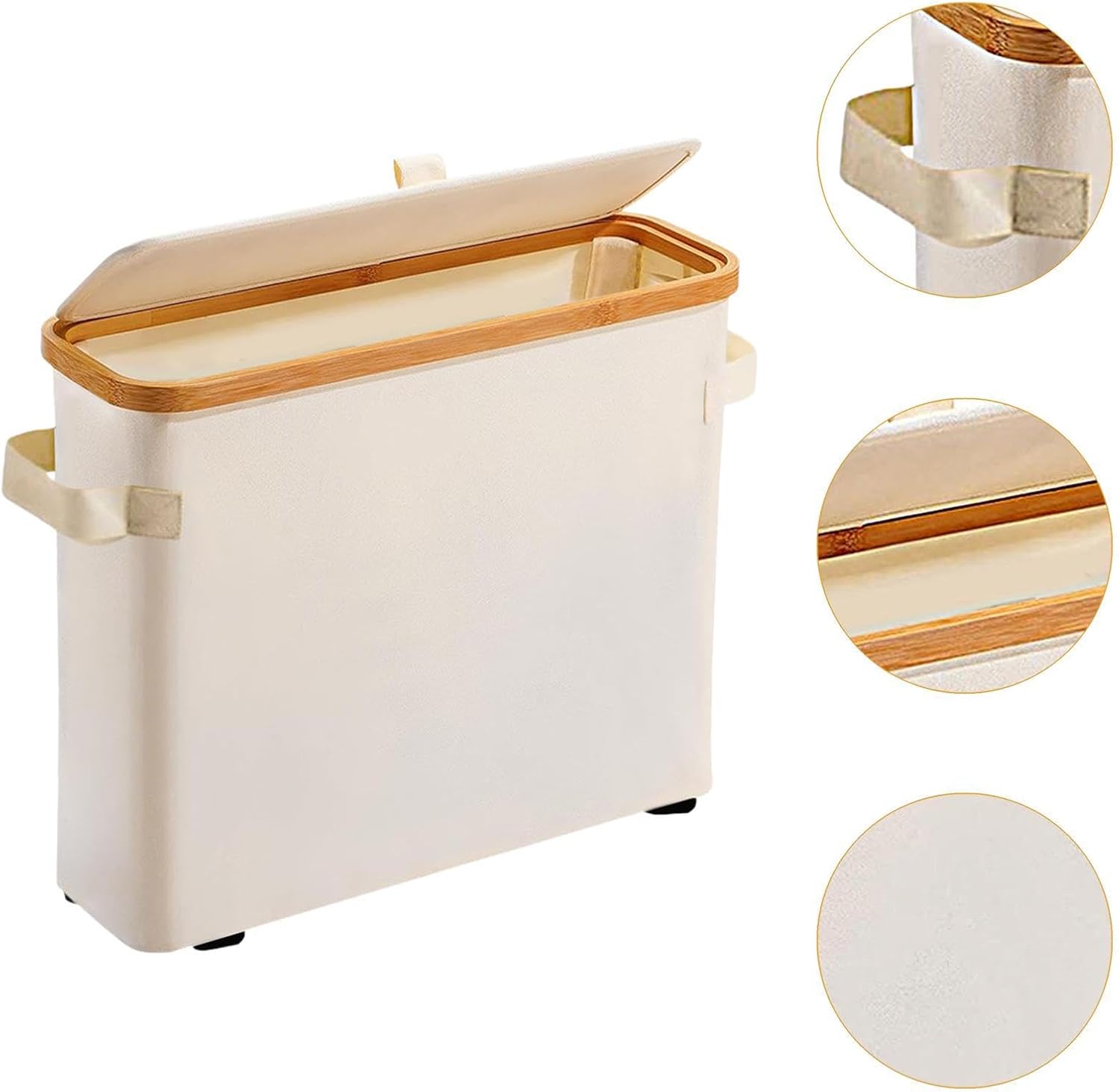 Fenteer Bamboo Toilet Paper Basket Storage with Lid and Handle, Toilet Roll Storage Box, Free Standing Toilet Paper Holder Stand for 12 Rolls, Paper Organizer for Bathroom Kitchen, Style A(Beige)
