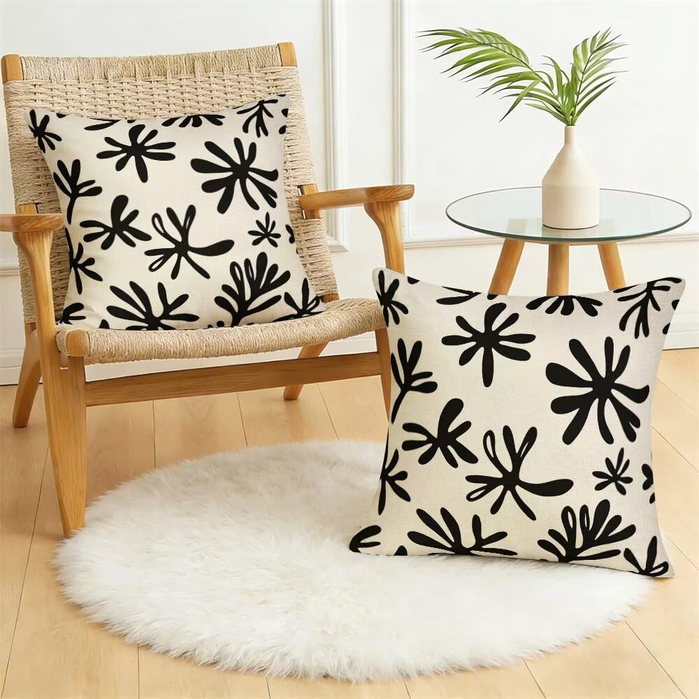Federe Cuscini da Esterno Impermeabili 65x65 Beige Nero Copri Cuscini per Divano Astratto Federa Cuscino Moderno Decorativi Copricuscini per Divano Giardino Soggiorno Copricuscino Set di 2 (IU91)