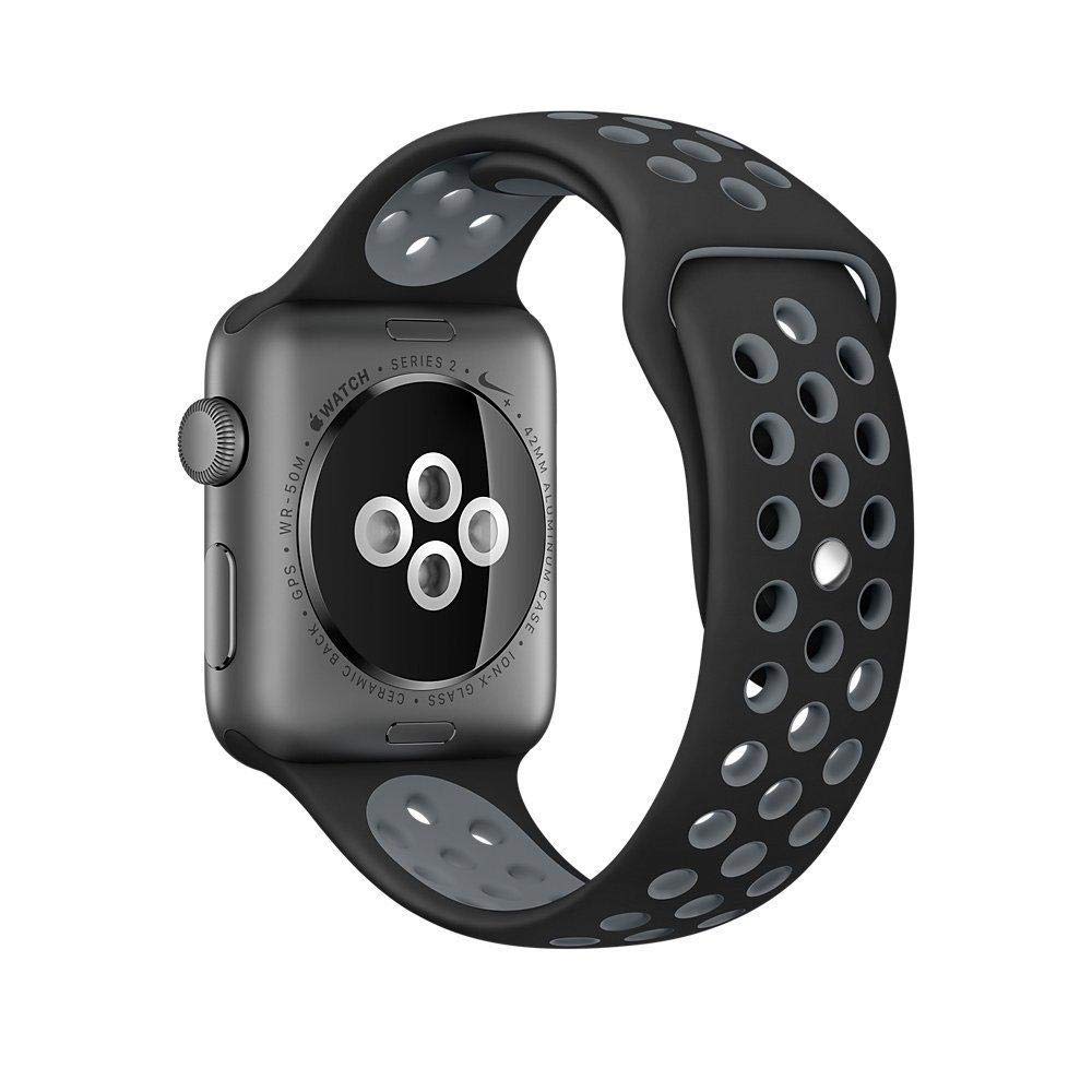 Compatible for Apple Watch Band 38mm 40mm 42mm 44mm,Soft Silicone Sport Replacement Wrist Strap iWatch Series 4/3/2/1,Nike+,Sport,Edition (42mm/44mm, Black/Gray)