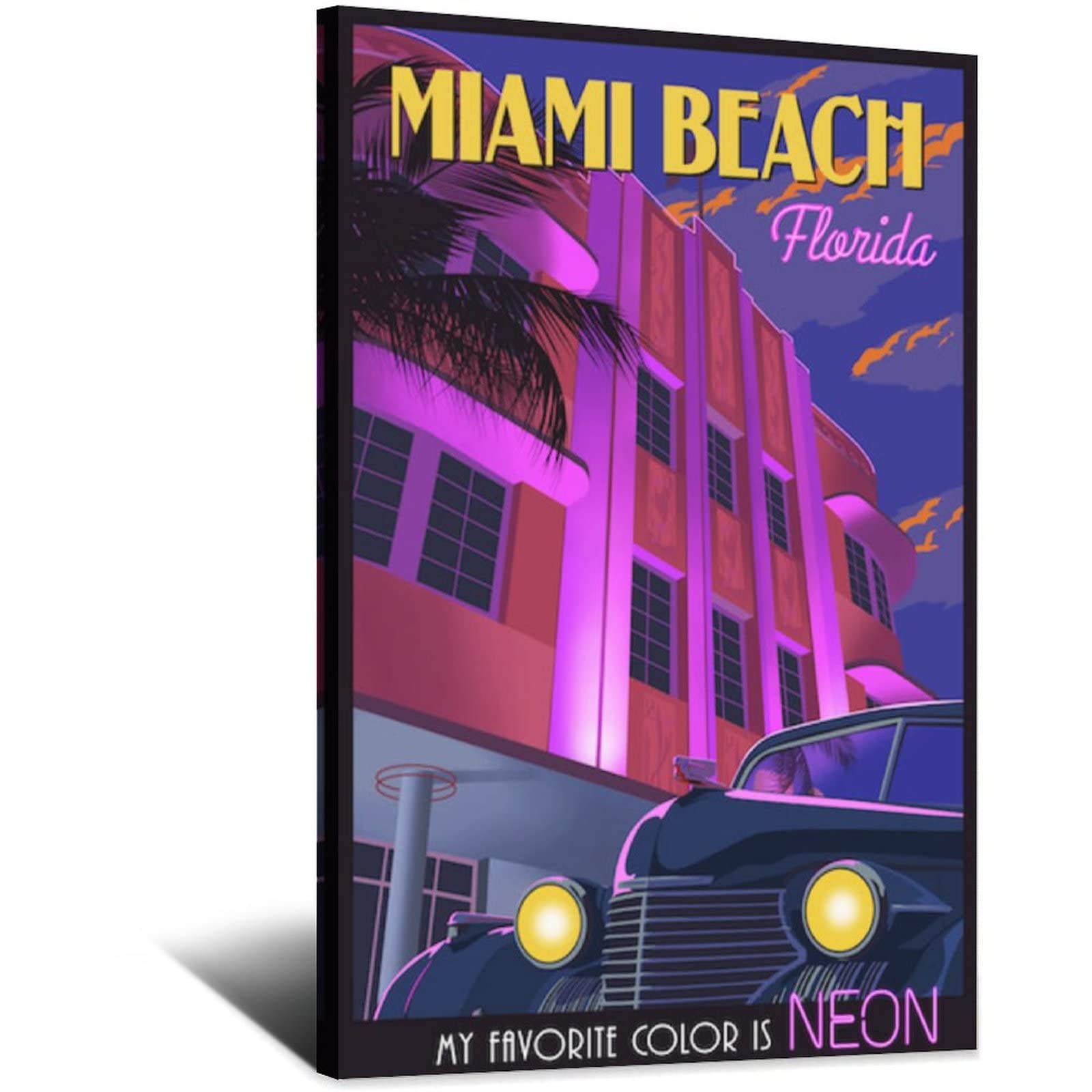 Nmnm Frame-Style Miami Beach Florida Vintage Travel Poster Canvas Art Wall Decor Poster Picture Print Painting Posters Gift 20X30inchs(50X75cm)