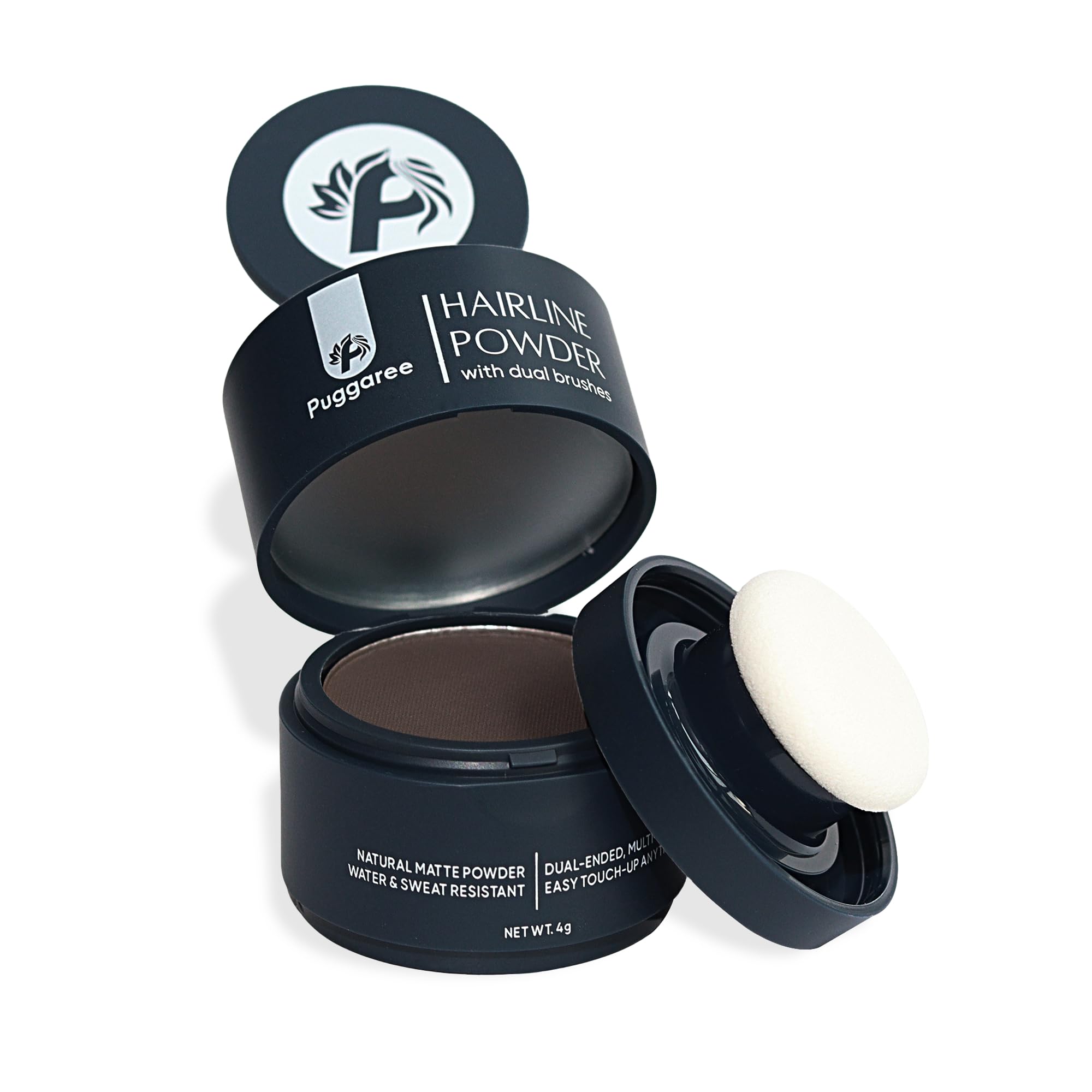 Dual Ended Hairline Powder for Root Touch Up and Grey Coverage - Water & Sweat Resistant, Long-Lasting （#01 Dark Brown）