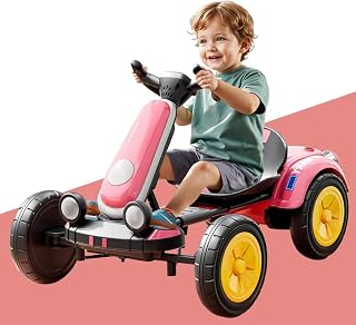 12V Electric Go Kart for Kids 3+ Boys & Girls, Foldable Go Cart with Reversing Model, Pedal Go-Karts with Adjustable Seat & Music/Lights, 15 MPH Speed Drift Cart for Indoor Outdoor
