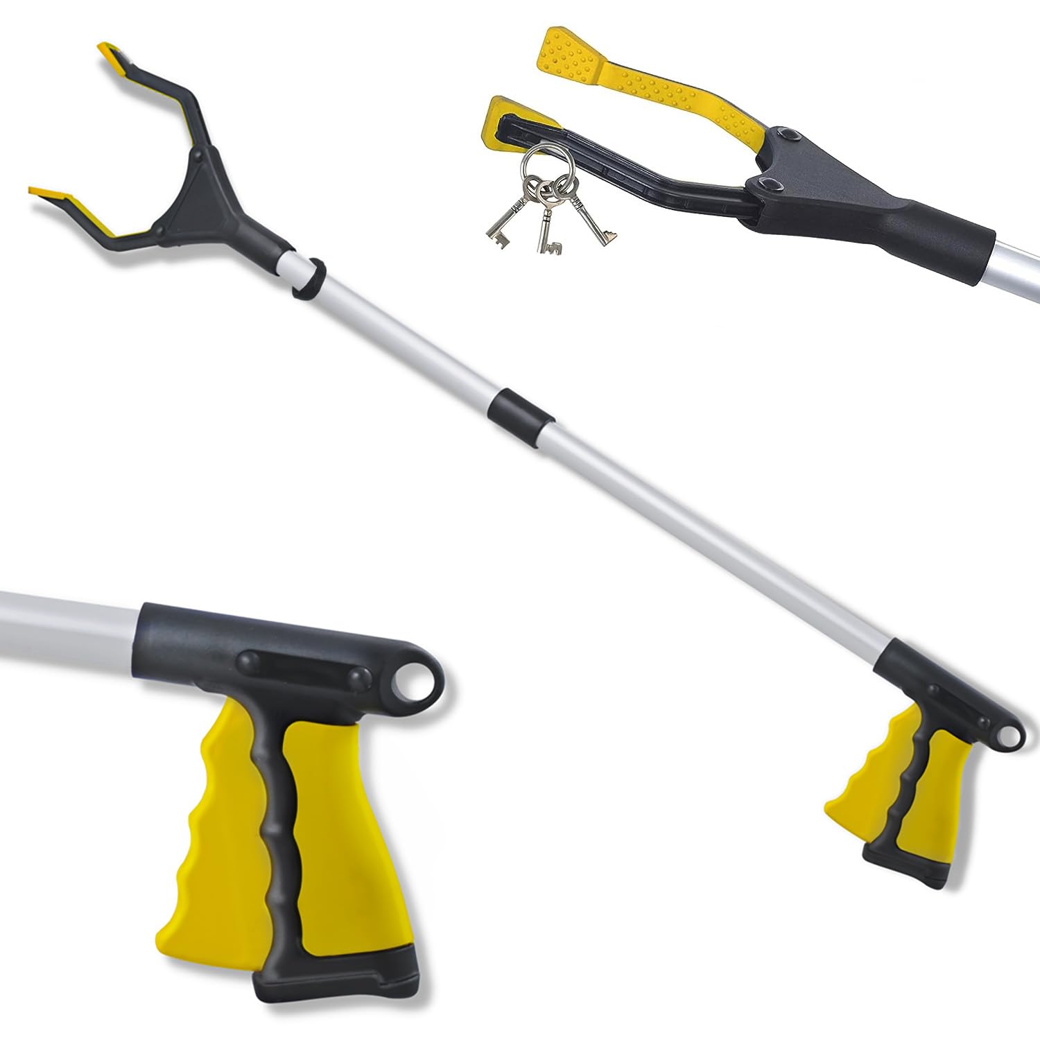 KEPLIN Raccoglitore per lettiera, 81,3 cm, Giallo, Pieghevole, con Braccio Lungo, Pinza Girevole, Pratico Grabber, per Raggiungere aiuti per disabili