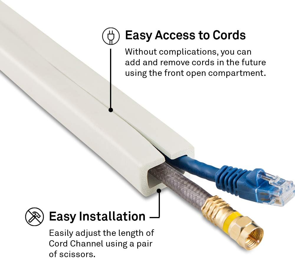 UT Wire - 10 Foot Flexible Cord Channel - (White) | 2 Pack