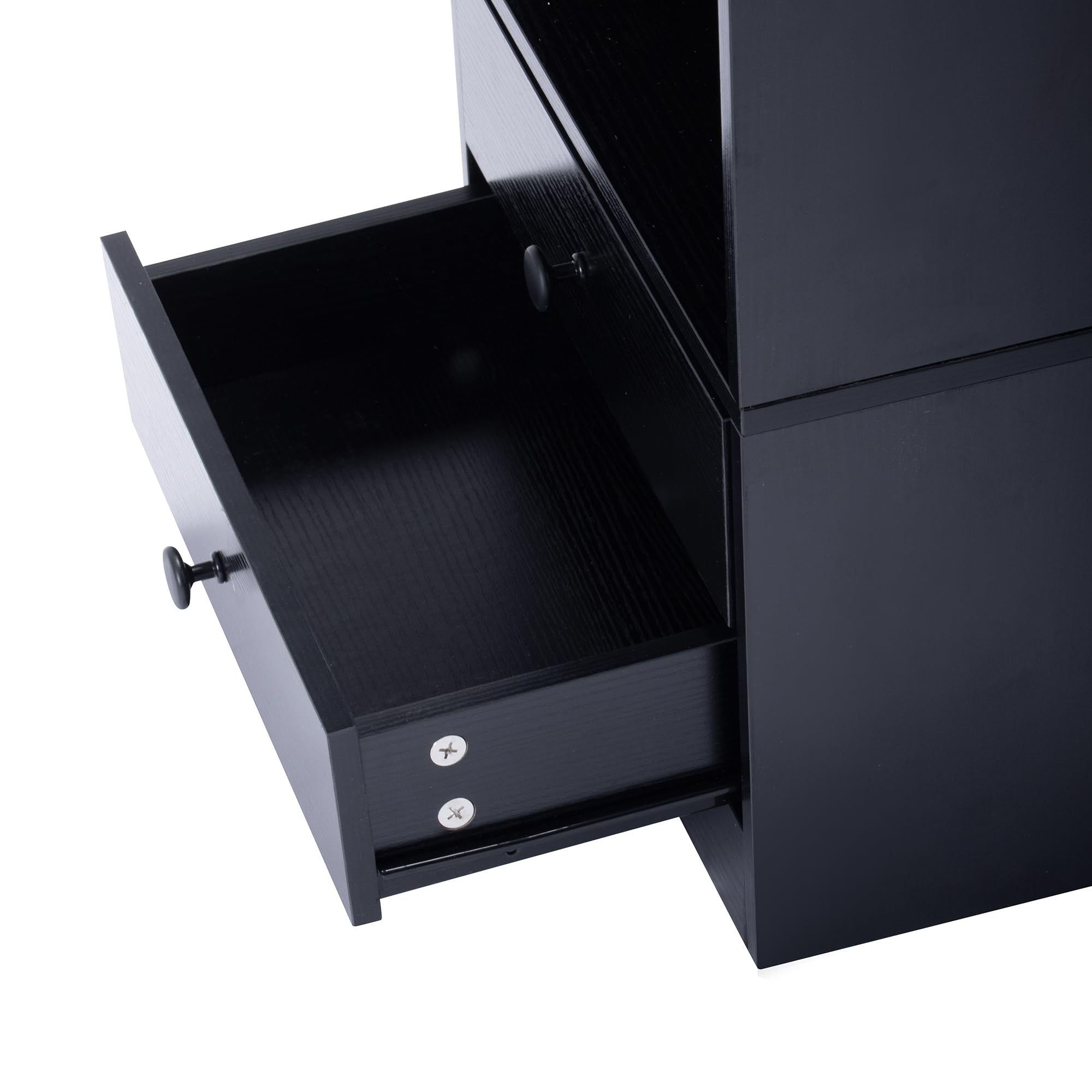 FurnitureR Table de Nuit avec Eclairage LED, Eclairage Ambiant Multicolore, Rangement à Deux Tiroirs, Armoire Compacte pour Chambre à Coucher avec Station de Chargement USB, MDF Noir, 38 x 26 x 56cm