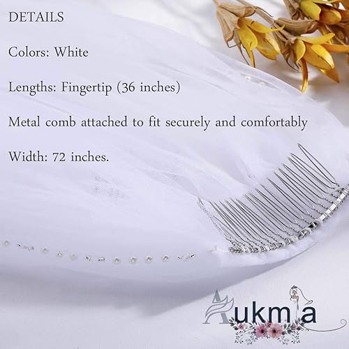 Miniatura 3 de Aukmla - Vela de boda con perlas y cristales y borde de perla con peine de metal hecho a mano