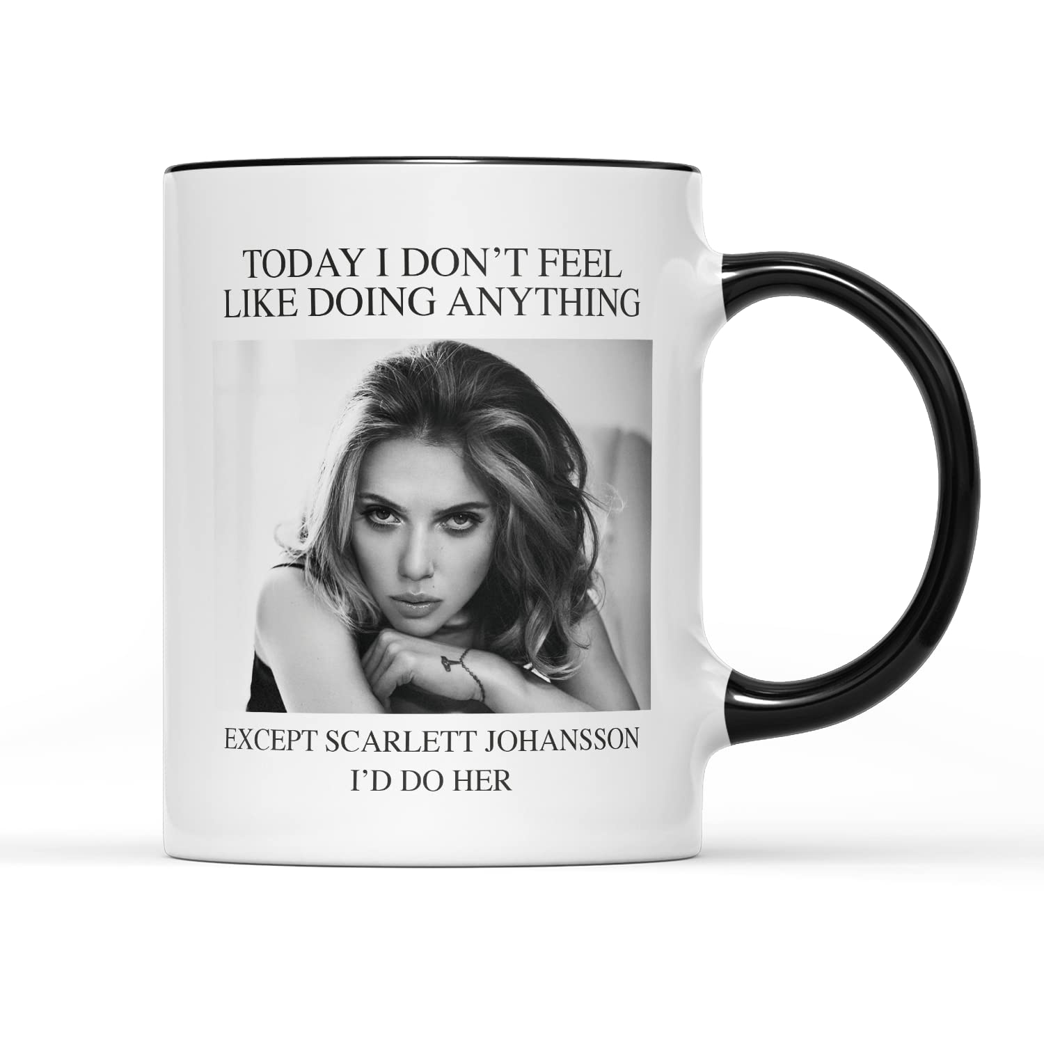 SMARTYPANTS Today I Don't Feel Like Doing Anything Mug - Scarlett Actress Johansson Fun Novelty Film Movie Star Crush Acting Tongue in Cheek Cup Tea Coffee Gift Present (Black Handle)