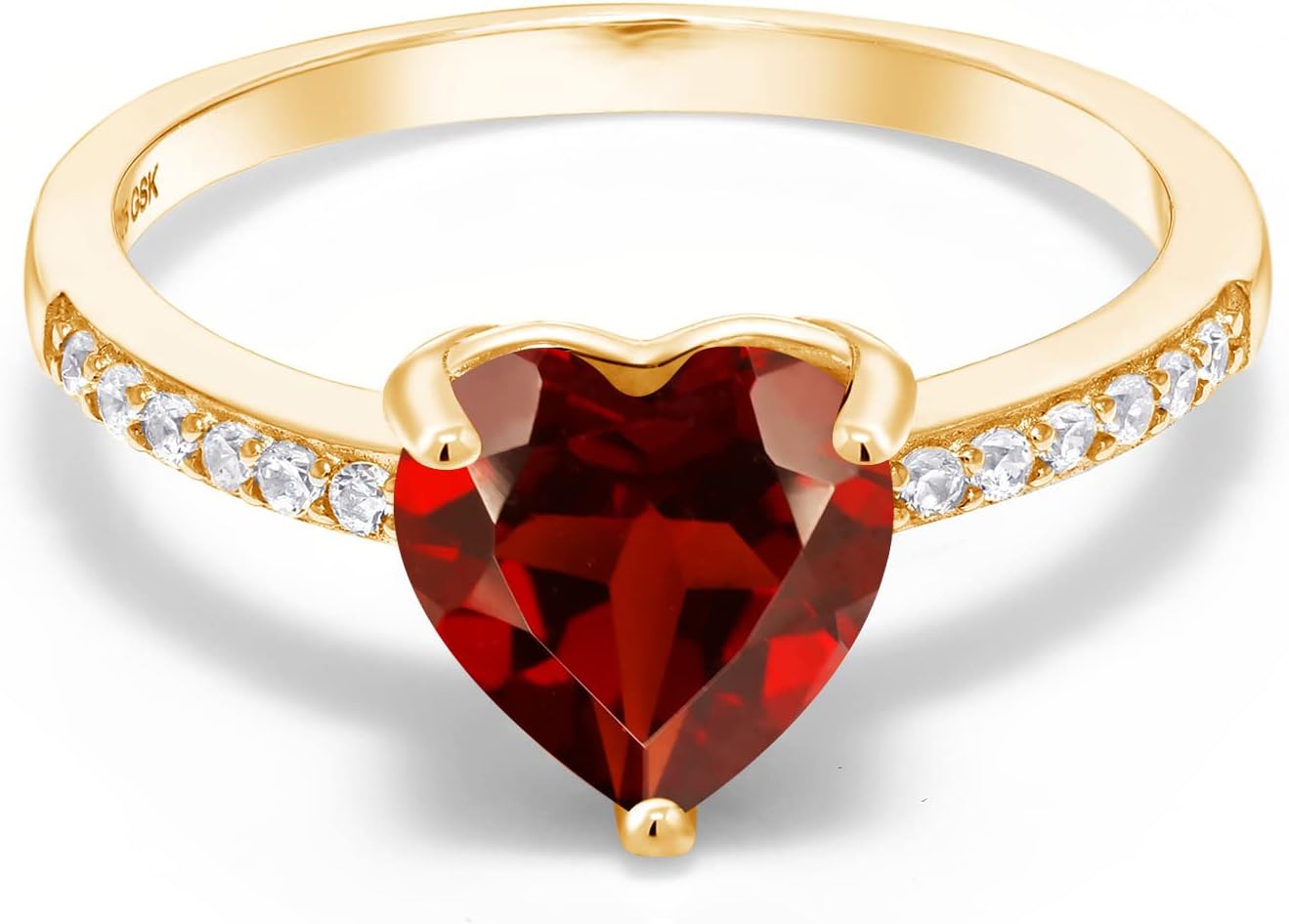 Gem Stone King 18K Yellow Gold Plated Silver 8MM Heart Shape Gemstone Birthstone Ring For Women | Wedding Engagement Anniversary Promise Heart Ring For Women | Available In Size 5, 6, 7, 8, 9