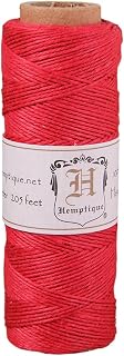 Hemptique 100% Natural Hemp Cord Single Spool - 205ft ~ 62.5m Hemp String Spool - Crafters Number 1 Choice - .5mm Cord Thread for Jewelry Making, Macramé, Scrapbooking, & More - Red