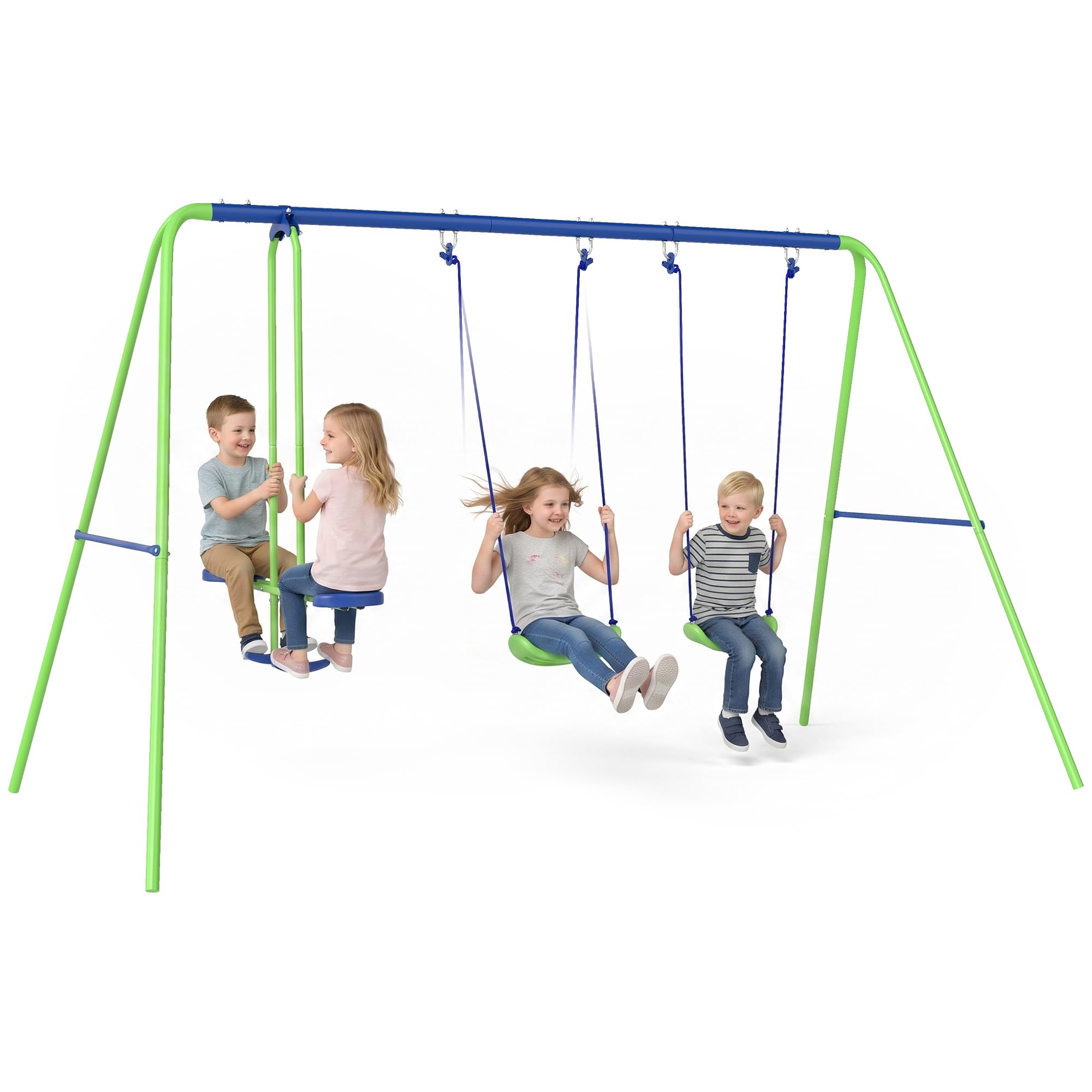 Outsunny Juego de Columpios de Jardín de Metal con Altura Ajustable Columpios para Niños de +3 Años con Columpio Doble Balancín para Patio Terraza 280x140x178 cm Verde