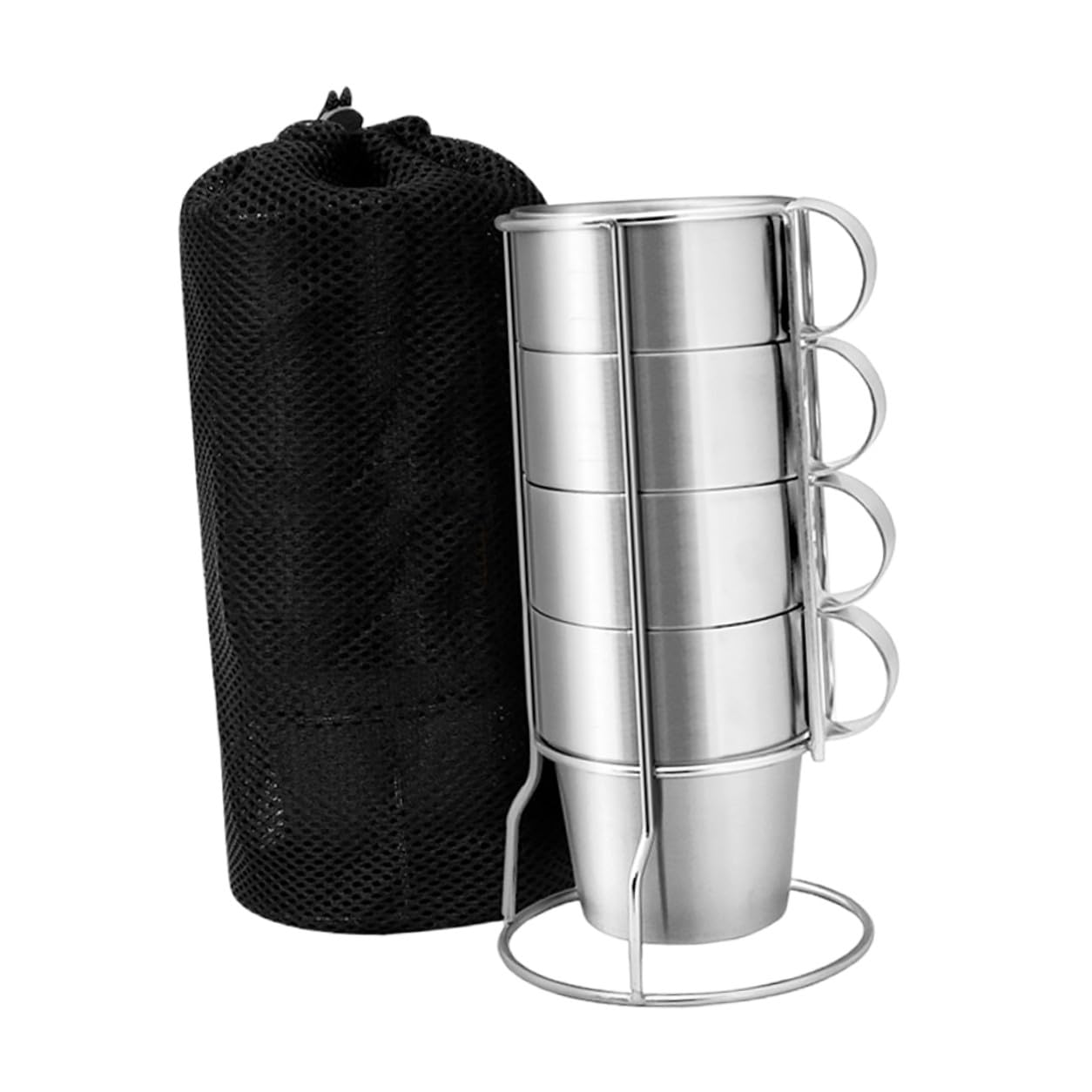 TIDTALEO Conjunto de 4 Tazas Térmicas de Acero Inoxidable Doble Capa para Camping Soporte de Malla, Aislamiento Térmico y Resistencia a Caídas, Adecuado para Exteriores