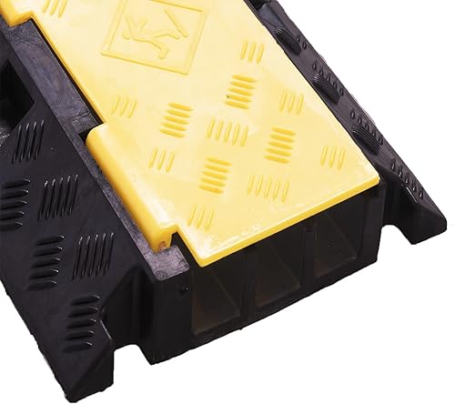 Miniatura 7 de CXRCY Paquete de 2 rampas protectoras de cable de goma de PVC de 3 canales, capacidad de 44000 libras, resistente a la velocidad, para manguera