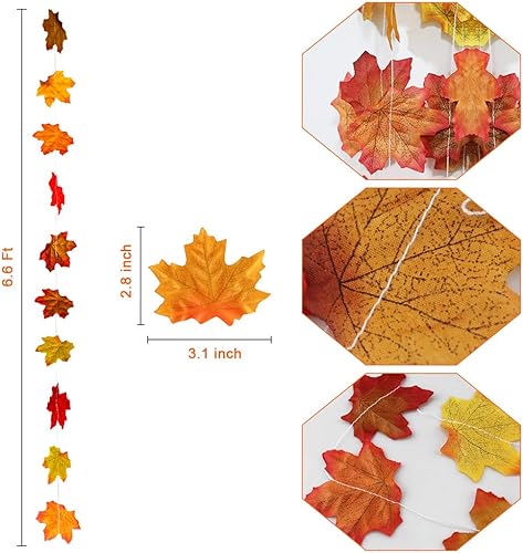 Miniatura 2 de FHzytg Guirnalda de hojas de arce de otoño, hojas de arce artificiales de otoño, guirnalda colgante de vid para el hogar, jardín, cocina, oficina,