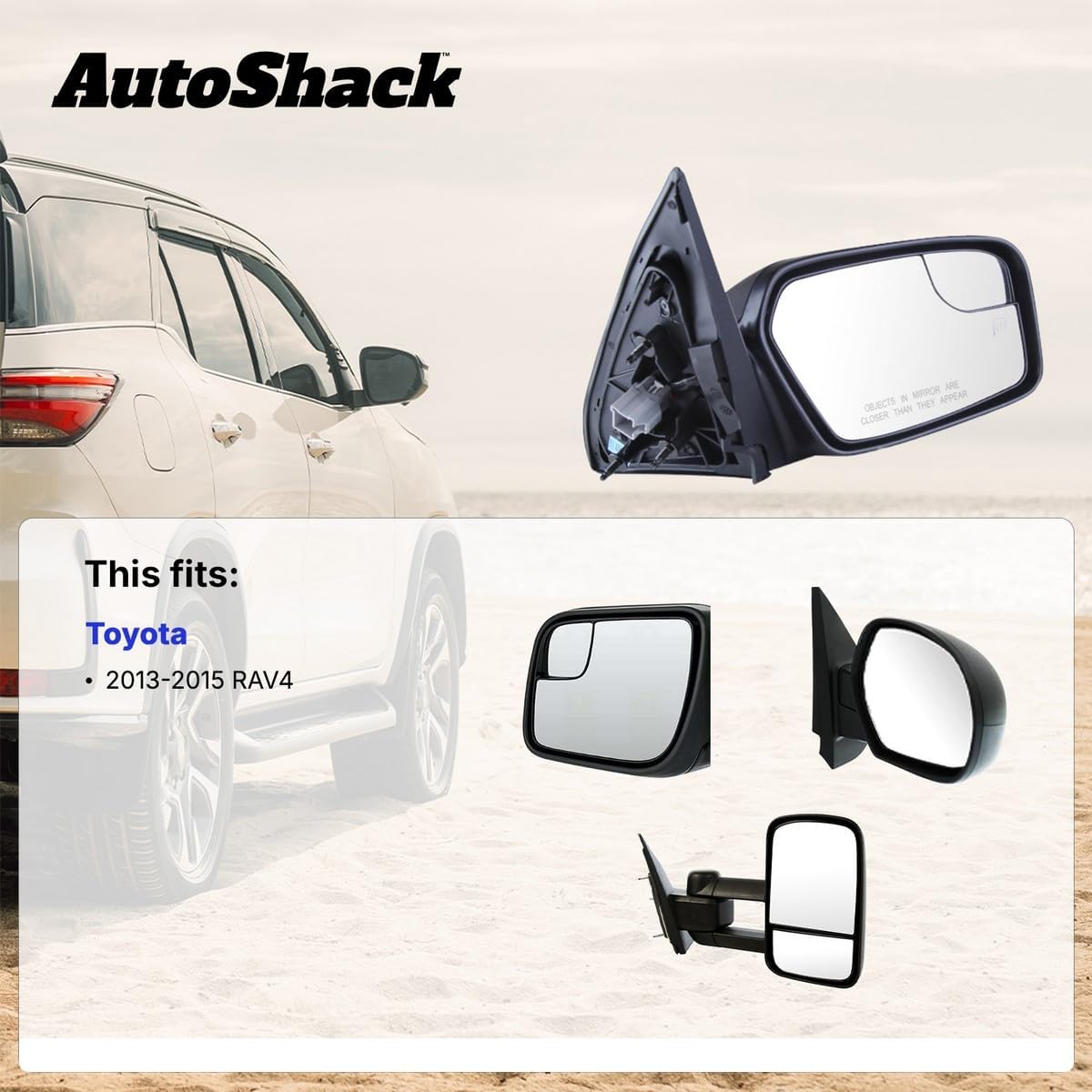 AutoShack Driver Side Mirror Power Non-Heated Black Replacement for 2013-2015 Toyota RAV4 1-PC