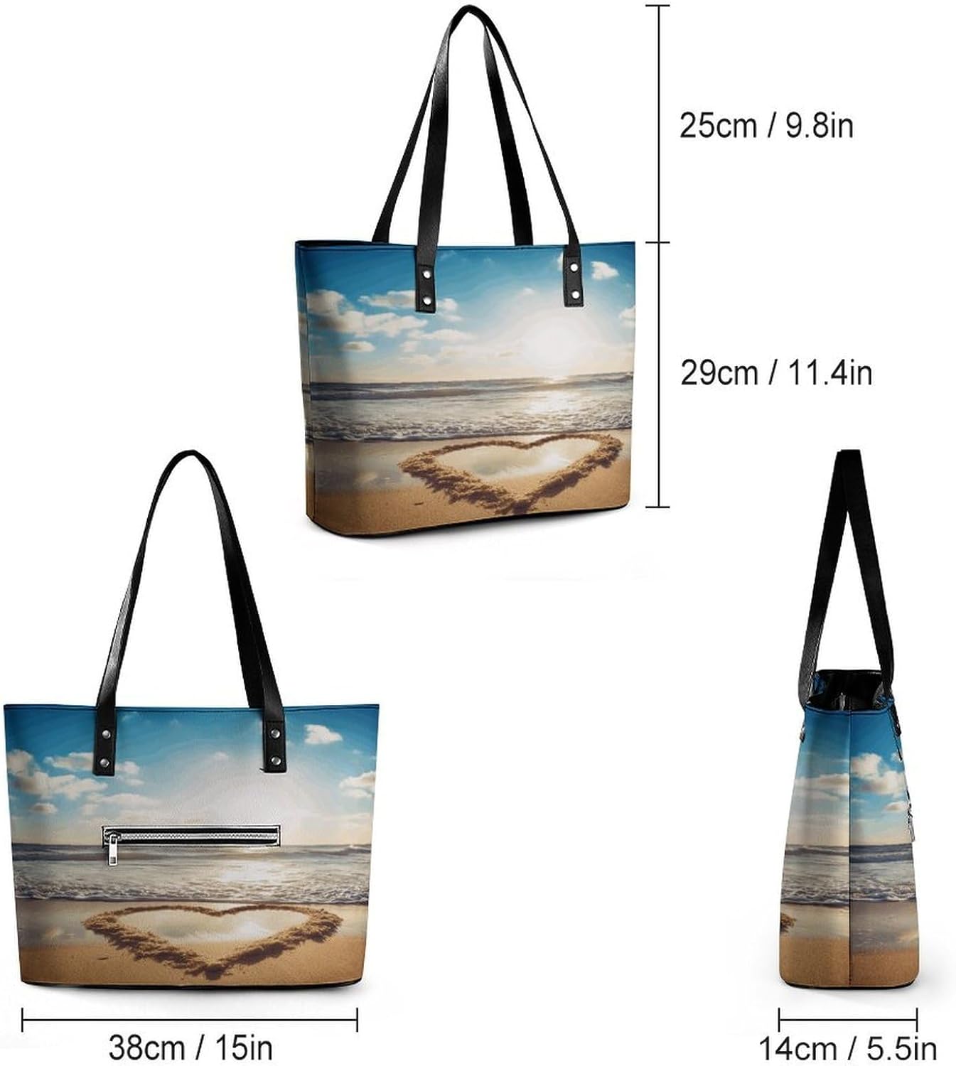 Heart Shape Romantic Beach Tote Bag for Women Top Handle Large Size Satchel Purse Ladies Chic Shoulder Bag Aesthetic Leather Shoulder Handbag for Work Travel Cute Casual Message Bags