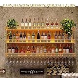 Modern Wine Rack Wall Mounted With LED Light Iron Bar Liquor Shelf Modern Metal Hanging Wine Bottle & Glass Holder Bar Bottle Display Shelf Wine Cups Hanging Holder For Kitchen Living Room(Gold-2 tier - Image 6