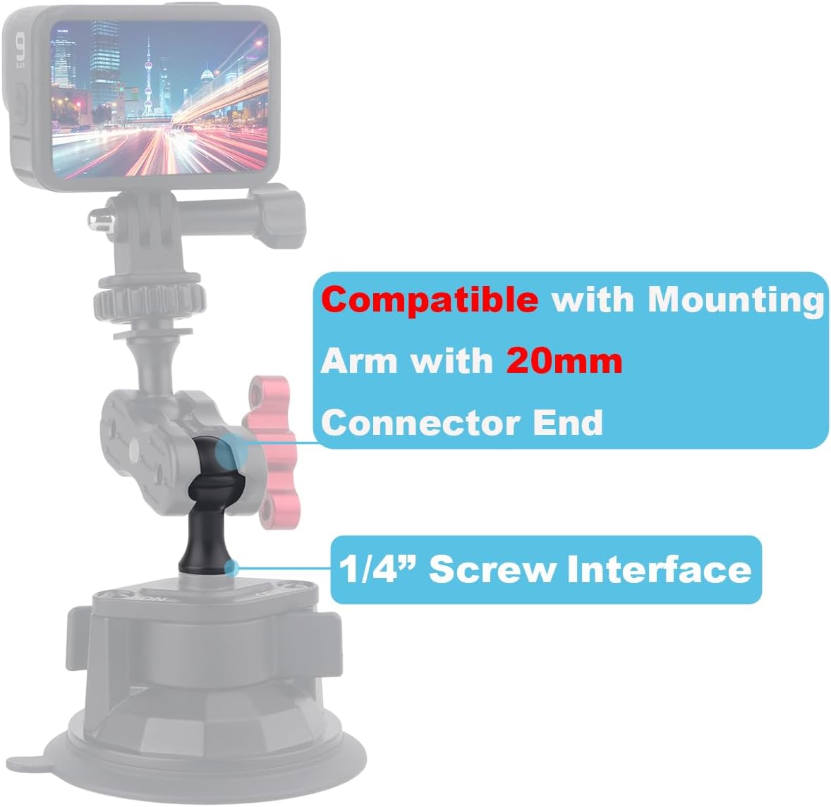 20mm Ball Mount with 1/4"-20 Screw for Bulletpoint Mounting Solutions, 20mm Double Socket Arm, Aluminium (2PCS)