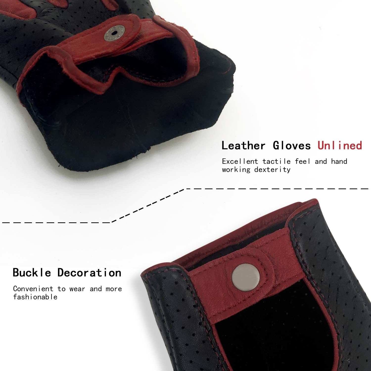 Guantes de Cuero para Hombres Malla Completa sin Dedos Guantes de conducción