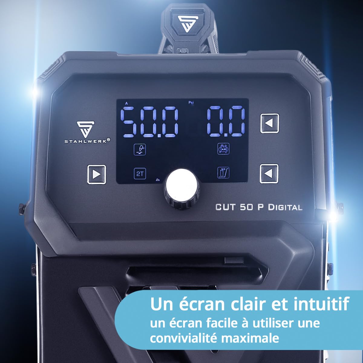 STAHLWERK Découpeur plasma CUT 50 P Digital – Poste de découpe plasma 50 A, capacité de coupe jusqu'à 20 mm, amorçage pilote HF, interface THC pour contrôle de hauteur CNC, Inverter Plasma Cutter