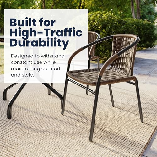 Image of EMMA + OLIVER Set of 4 Modern PE Rattan Stack Chairs, Indoor /Outdoor Patio Dining Chairs, No Assembly Required, Brown