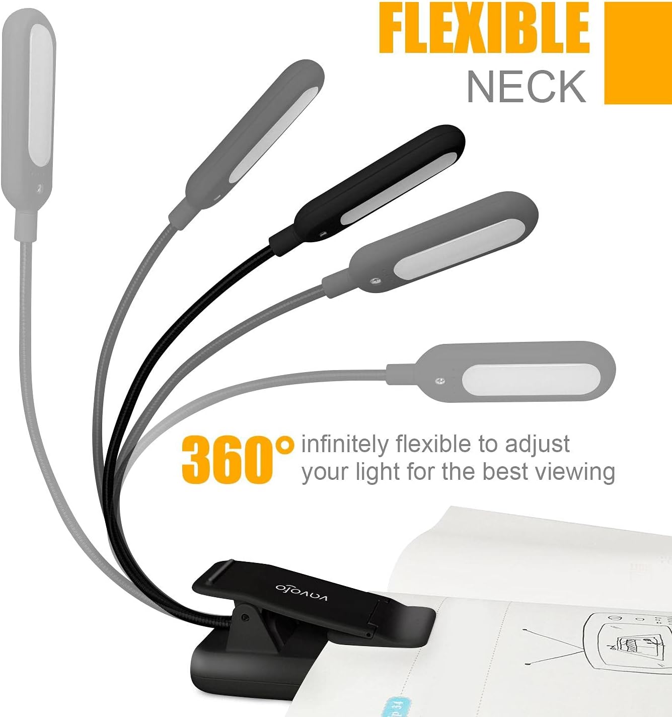 VAVOFO Rechargeable Reading Light, 7 LEDs with 9 Color Temperature 9 Brightness Levels Clip On Book Lights for Reading in Bed with Power Indicator for Bookworms (Black) - - 