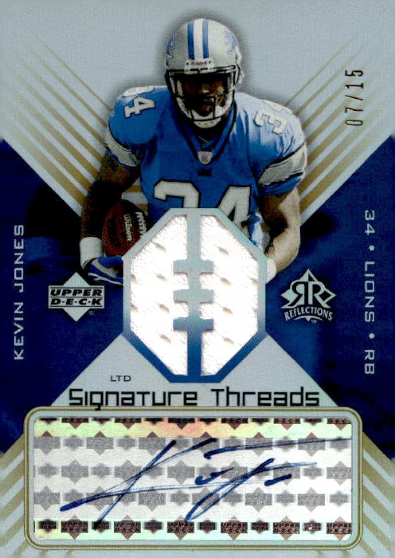 2004 Upper Deck Reflections Signature Threads Rainbow #STKJ Kevin Jones Lions Football Card (Memorabilia Piece or Relic) (Autographed) /15 NM-MT