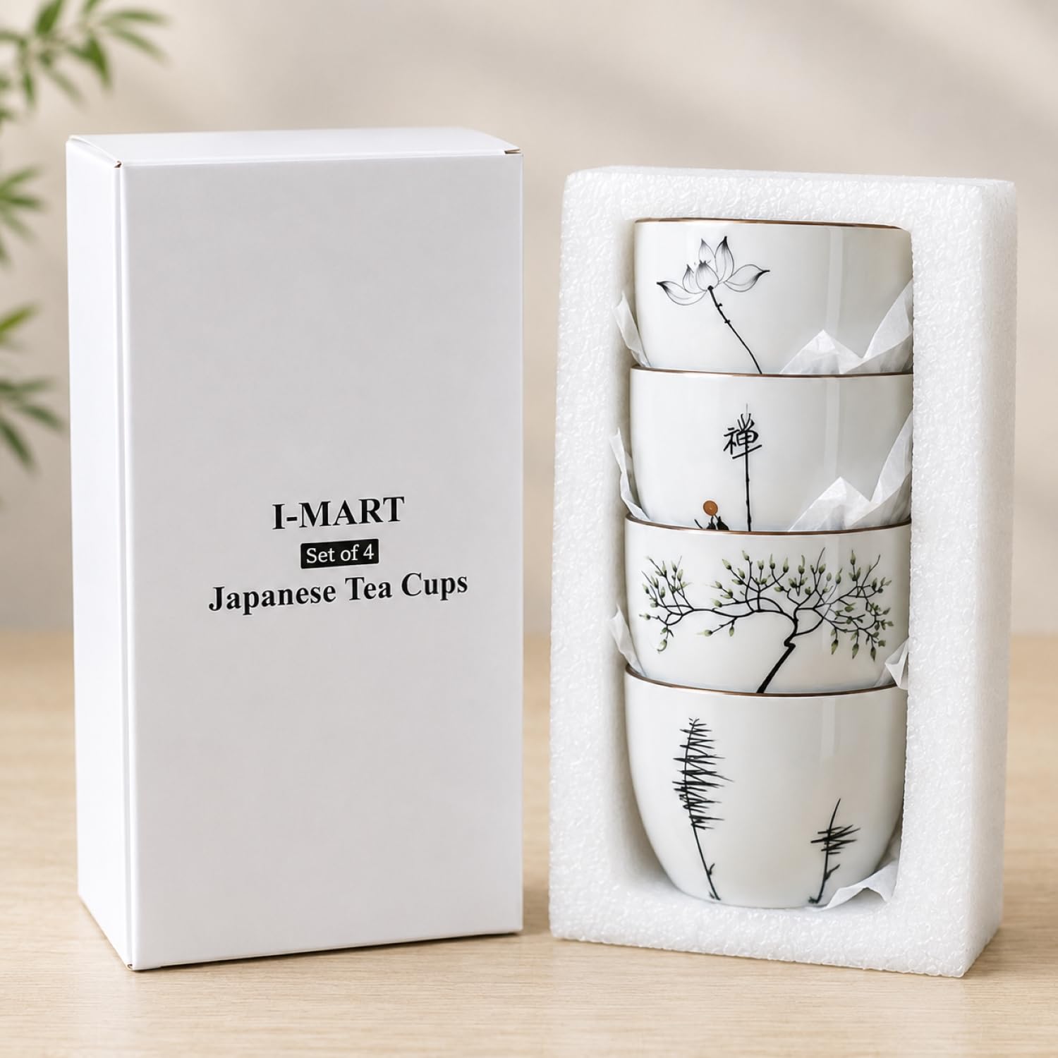 I-MART 4 szt. chińskich ceramicznych filiżanek do herbaty kung fu, zestaw filiżanek do herbaty, 140 ml