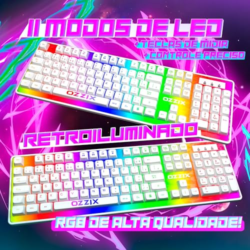 Teclado Gamer Doppler RGB Base em LED Profissional Antighosting ABNT2 Usb Ozzix